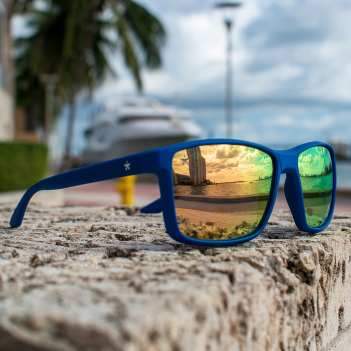 Majestic Royale - Matte Royal Blue Frame Sunglasses with Mirrored Polarized Lenses
