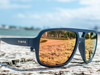 Sin City Durango by TINTS Eyewear . Blue Frame with Polarized Copper Mirrored Lens